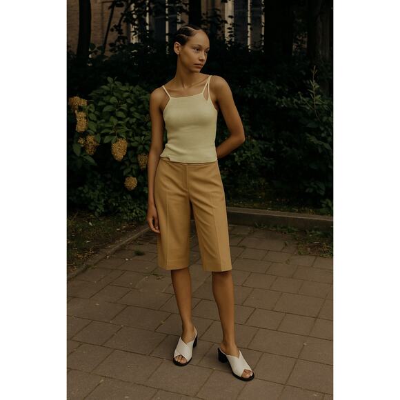 New LVIR Slit Fitted Wool Half Pants Bermuda Shorts Small Beige Designer - Picture 1 of 11
